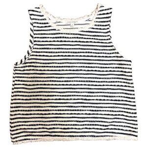 Green Envelope Sleeveless Top,‎ tank, Navy/white stripes, soft, fringe, Medium